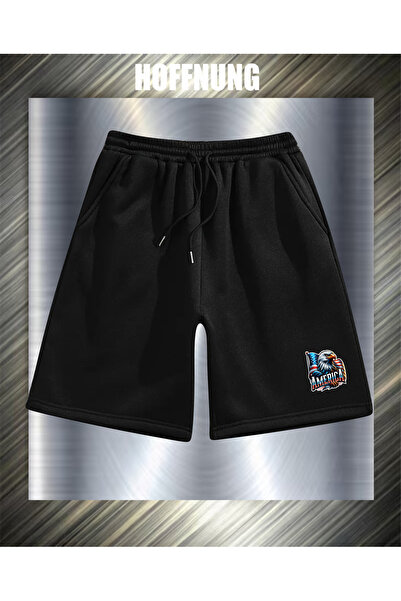 HOFFNUNG Unisex 2Ip Comfortable Fit Flag Eagle America Printed Sweatpants Shorts