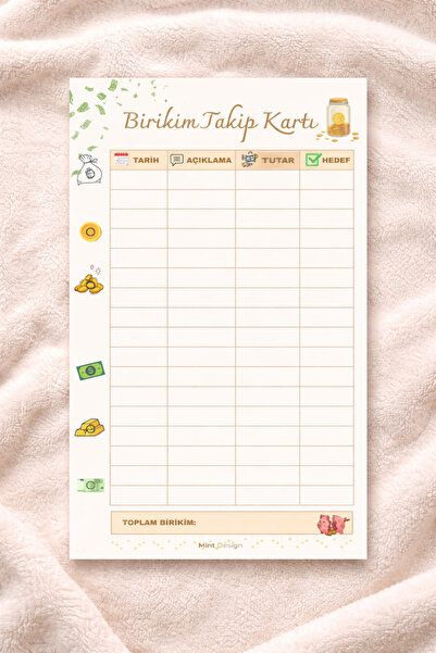 Mint Design Birikim Ajandası Takip Kartı | Para Birikim Takip Çizelgesi / Tab...
