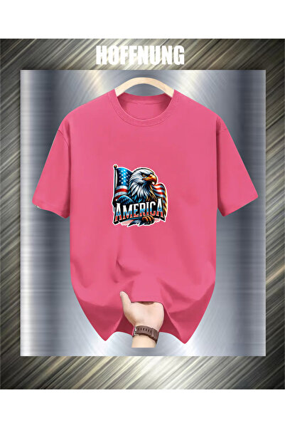 HOFFNUNG Unisex Short Sleeve Round Neck Flag Eagle America Printed Solid Colo...