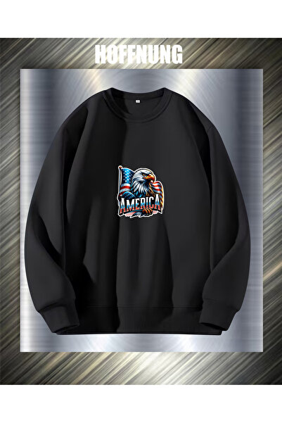 HOFFNUNG Unisex Cotton Oversize Flag Eagle America Printed Hooded Collar Comf...