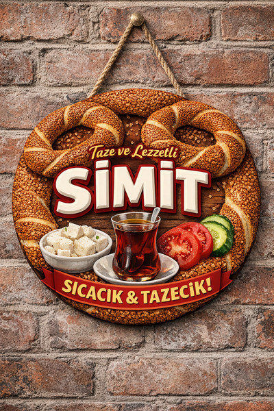 Mayeka Simit ve Çay Temalı Simitçiler Börekçiler Kahvaltıcılar İçin Ahşap Duv...