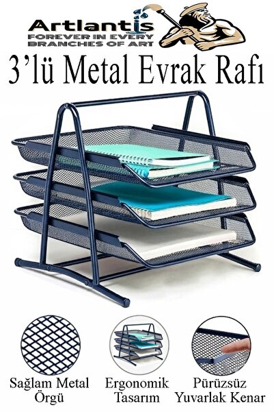 Artlantis Renkli Metal Evrak Rafı 3 lü 1 Paket Masa Üstü A4 Dosya Düzenleyici...