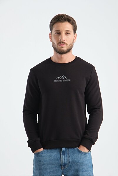 Shooter Sportswear Black Men's Three Thread Sweatshirt Plain Cotton Regular F...