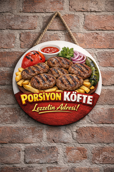 Mayeka Porsiyon Köfte Temalı Büfeler Cafeler Köfteciler İçin Ahşap Duvar Kapı...