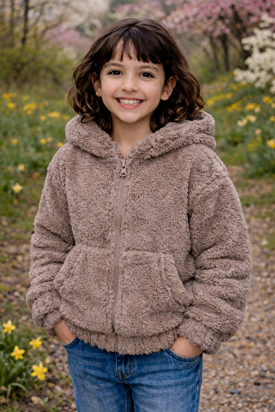 Güzin Fashion Plush Hooded Zipper Sweatshirt