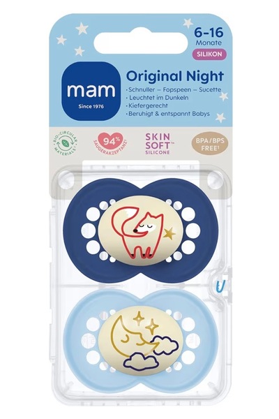 MAM Orijinal Day&Night Emzik 2'li Set I Sterilize Kutuda I 6-16 Aylık I Tilki/Ay