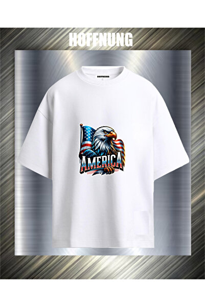 HOFFNUNG Unisex Short Sleeve Round Neck Flag Eagle America Printed Solid Colo...