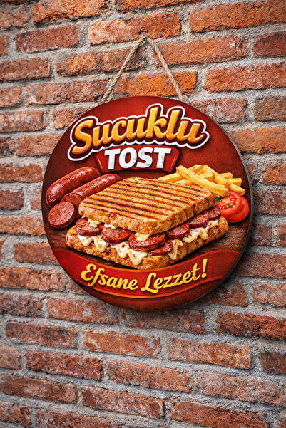 Mayeka Sucuklu Tost Temalı Simitçiler Börekçiler Kahvaltıcılar İçin Ahşap Duv...