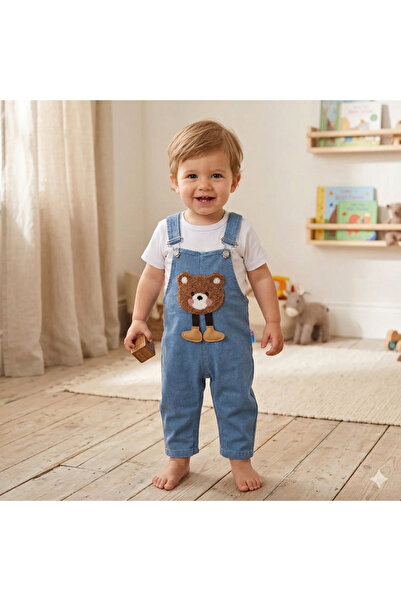 genybaby طقم سالوبيت للأطفال من الجنسين مع تفاصيل على شكل دمية دب من الدنيم +...