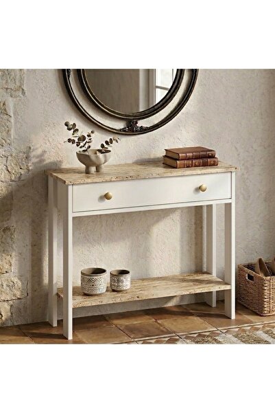 MANDOSİ 70 Cm Çekmeceli Dresuar Antre Hol Traverten Beyaz