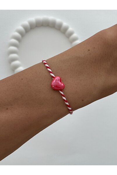 Luparadis Pink Heart Design Red and White Marteniçka Rope Bracelet