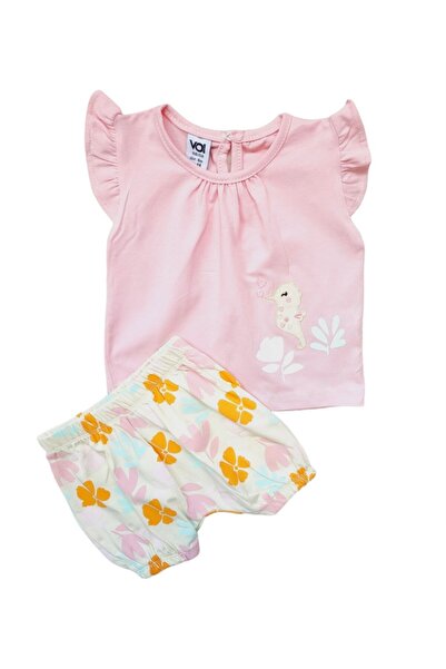 Miniworld Baby Girls' summer set made of cotton, floral print, blouse with ru...