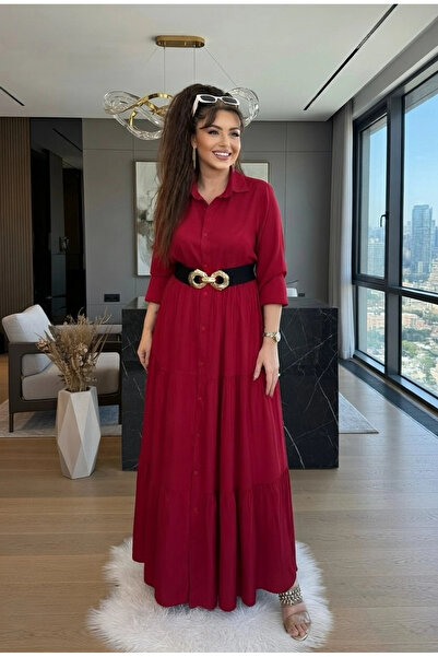 AZRA BUTİK Casual Shirt Dress Burgundy
