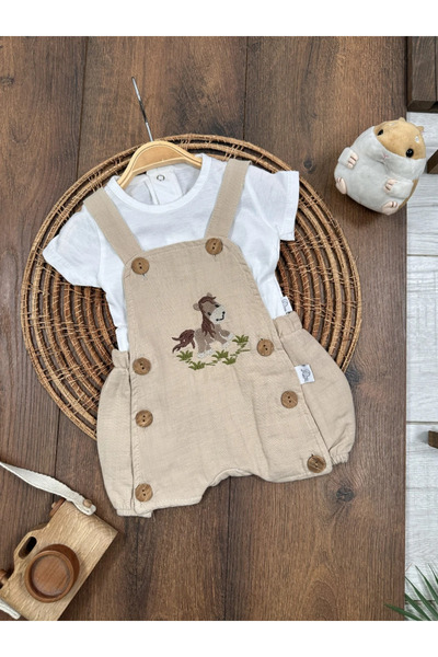 Bolly Baby Muslin Salopet Horse Embroidered Badili Summer Baby Boy Set