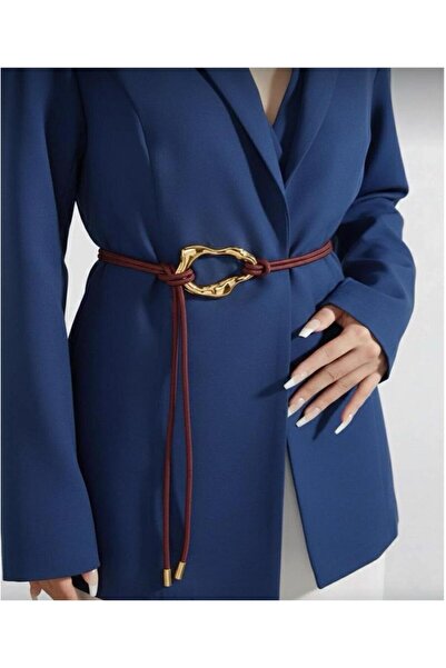 Mynoa Burgundy/Gold Buckle Knot Detailed Women's Belt Jacket Belt Shirt Belt