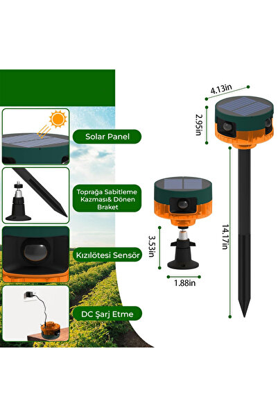 SES KAYIT ÖZELLİKLİ SOLAR 360 DERECE HAREKET SENSÖRLÜ SESLİ HAYVAN KOVUCU ALARM CİHAZI