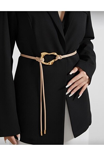 Mynoa Gold Buckle Knot Detailed Women's Belt Jacket Belt Shirt Belt