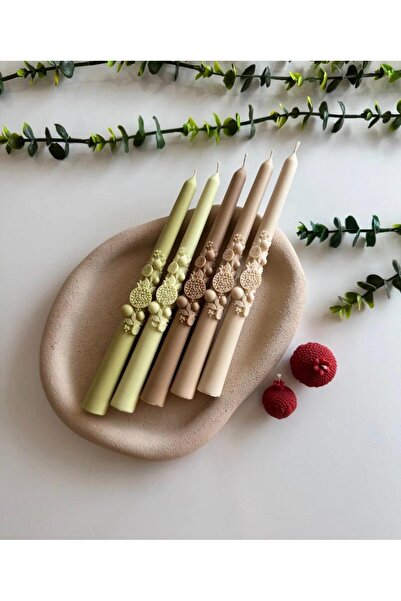 SCA CANDLE Dekoratif Mum Şamdanlık Mum Nar desenli yeşil renk 2 kili