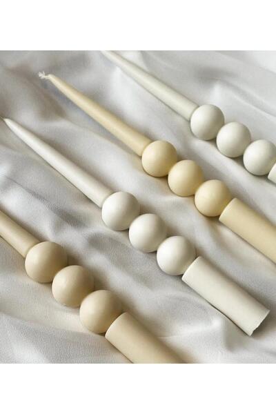 SCA CANDLE Dekoratif mum şamdanlık mum üçlü Top model 2 parça kırık beyaz renk