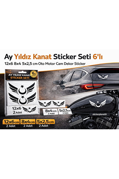 AlpiLeo Turkish Flag - Moon Star Wing Sticker Set of 6 - Auto Motor Windshiel...