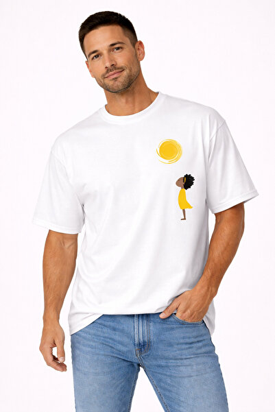 VODEXA Tricou oversize pentru bărbați SUN AND CHILD, imprimat, 100% bumbac, c...