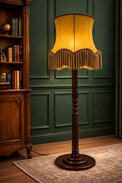 sonartdekorasyon El İşçiliği Kadife Kumaş, Bulyon Saçaklı Lambader (160cm)