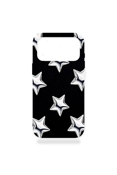 ila bags iPhone 17 Pro Uyumlu Gümüş Yıldızlı Siyah Leopar Tasarım Koruyucu Ba...