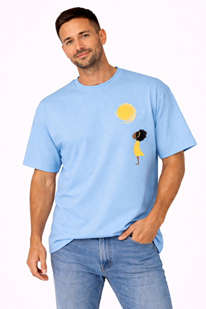 VODEXA Tricou oversize pentru bărbați SUN AND CHILD, imprimat, 100% bumbac, c...