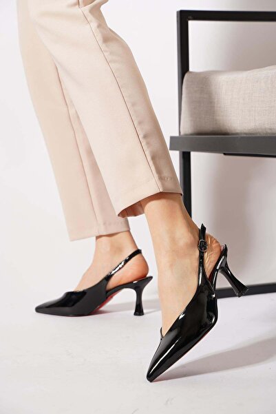 Moda Pie Pantofi cu toc Kırmest V cu vârf ascuțit pentru femei, din piele lăc...