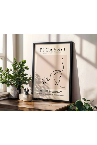 KALİA HOME Kedi Temali Soyut Tablo, Ahşap Çerçeveli Poster, Picasso Modern Tablo