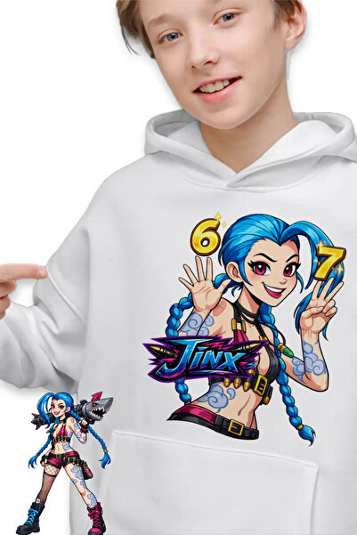 OEM Παιδικό Φούτερ με Κουκούλα για Αγόρια Jinx Six Seven Arcane Runeterra