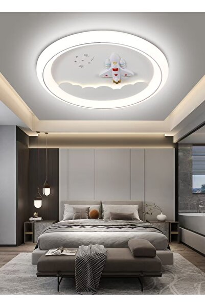 KKG ELEKTRİK Uzay Temalı Led Tavan Plafonyer Avize – Uçak Figürlü Çocuk Odası...