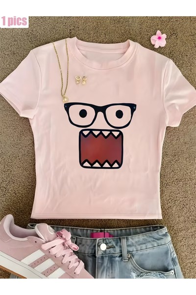 Toum Kemer Boy Domo Kun Wombat Glasses Characters Crop Blouse