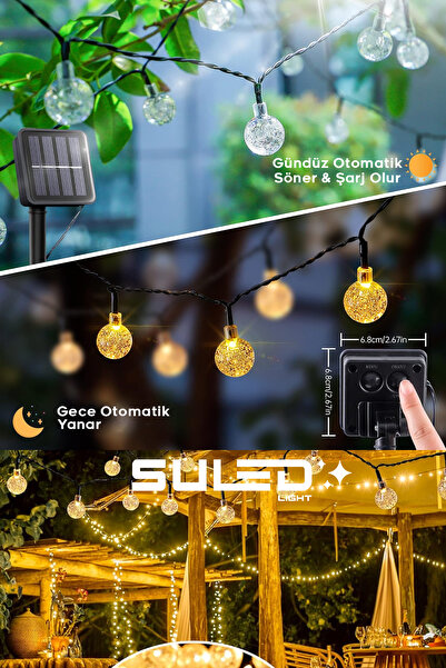 SULED Kristal Toplar 5 Metre Solar Enerjili Bahçe Aydınlatması Led Işık Gün Işığı Dekoratif İç & Dış Mekan