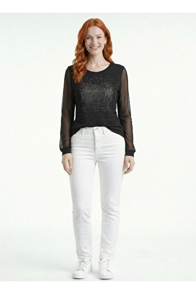 Neden Tekstil Long Sleeve Tulle Detailed Women's Blouse