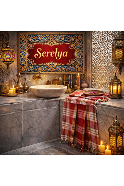 serelya Hamam Peshtemali Red Striped Pestemal, Quick Drying, Water Repellent,...