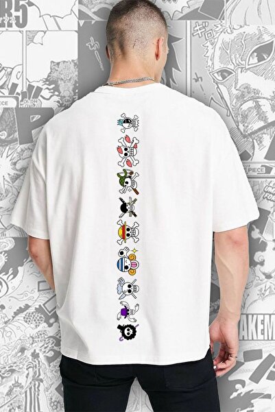 barsdepo Tricou imprimat One Piece, Tricou alb unisex supradimensionat pentru...