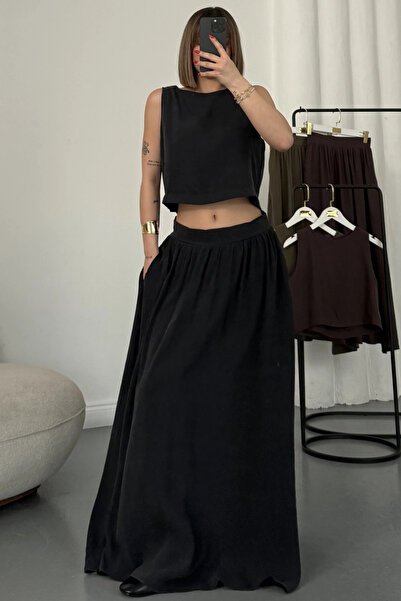 MOZENA Zero Sleeve Blouse and Skirt Loose Two-Piece Set