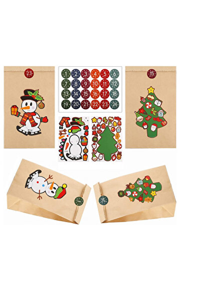 OEM Set 72 piese, 24 pungi si 48 stickere pentru calendar advent, 12 x 8 x 22...