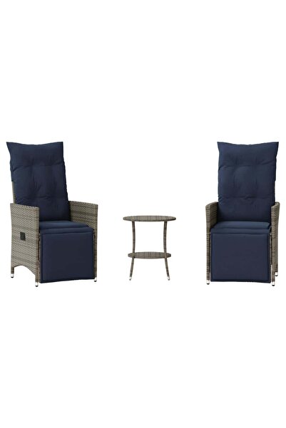 vidaxl Set bistro 3 piese cu perne, gri, poliratan