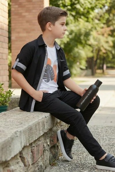 Trend Mix Kids 6-10 Boys' T-Shirt with Foldable Sleeves, Shirt Combination, Seasonal Stylish Casual 2-Piece Set