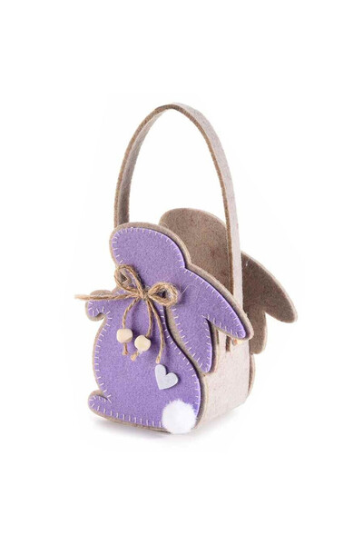 Decorer Geantă textilă bej mov cu iepuraș 12x8x19 cm