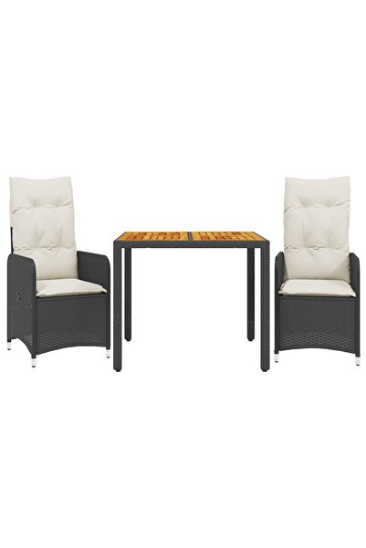 vidaxl Set bistro de grădină cu perne, 3 piese, negru, poliratan