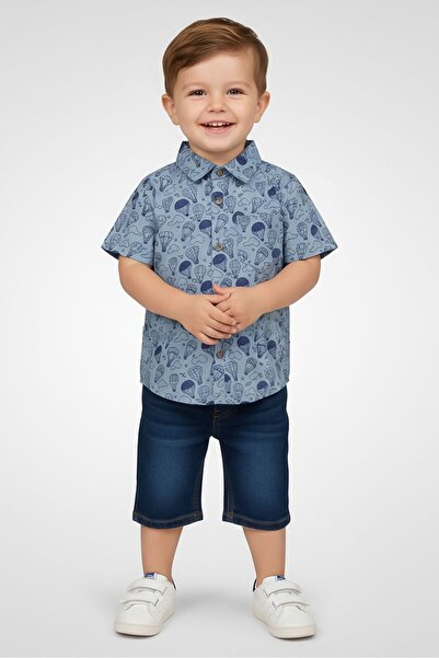 Hamleys Toddlers Boy Short Sleeve Allover Print Casual Shirt, Blue