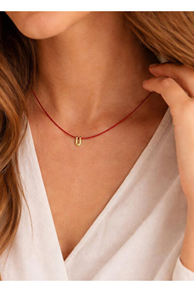 Black Beads Accessory Kırmızı İpli Nal Kolye