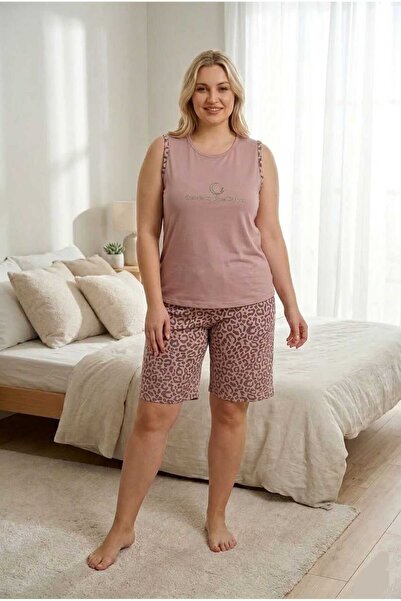 Eyfuze Women's Milan Fabric Large Size Curve Printed Patterned Shorts Pajama Set