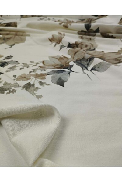 Kumaş Parça Ecru with Ash and Floral Patterns, Two-Thread Combed Cotton, 160X...