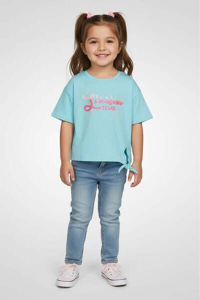 Hamleys بلوزة بأكمام قصيرة مطبوعة برسومات للفتيات الصغيرات، باللون الأزرق الس...