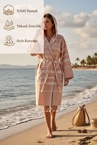 CESSTORE 100% Cotton Hooded Handwoven Bathrobe, Soft, Quick-Drying, Beach, Po...