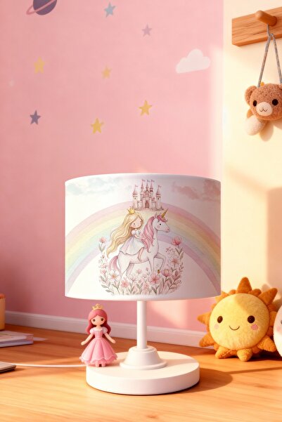 EVPANYA Unicorn Prensesi Desenli Çocuk Odası Abajur